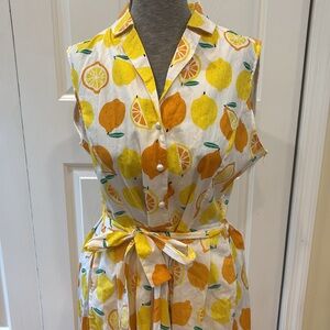 LA Soul Citrus print yellow and white pleated skirt 100% cotton sleeveless Dress